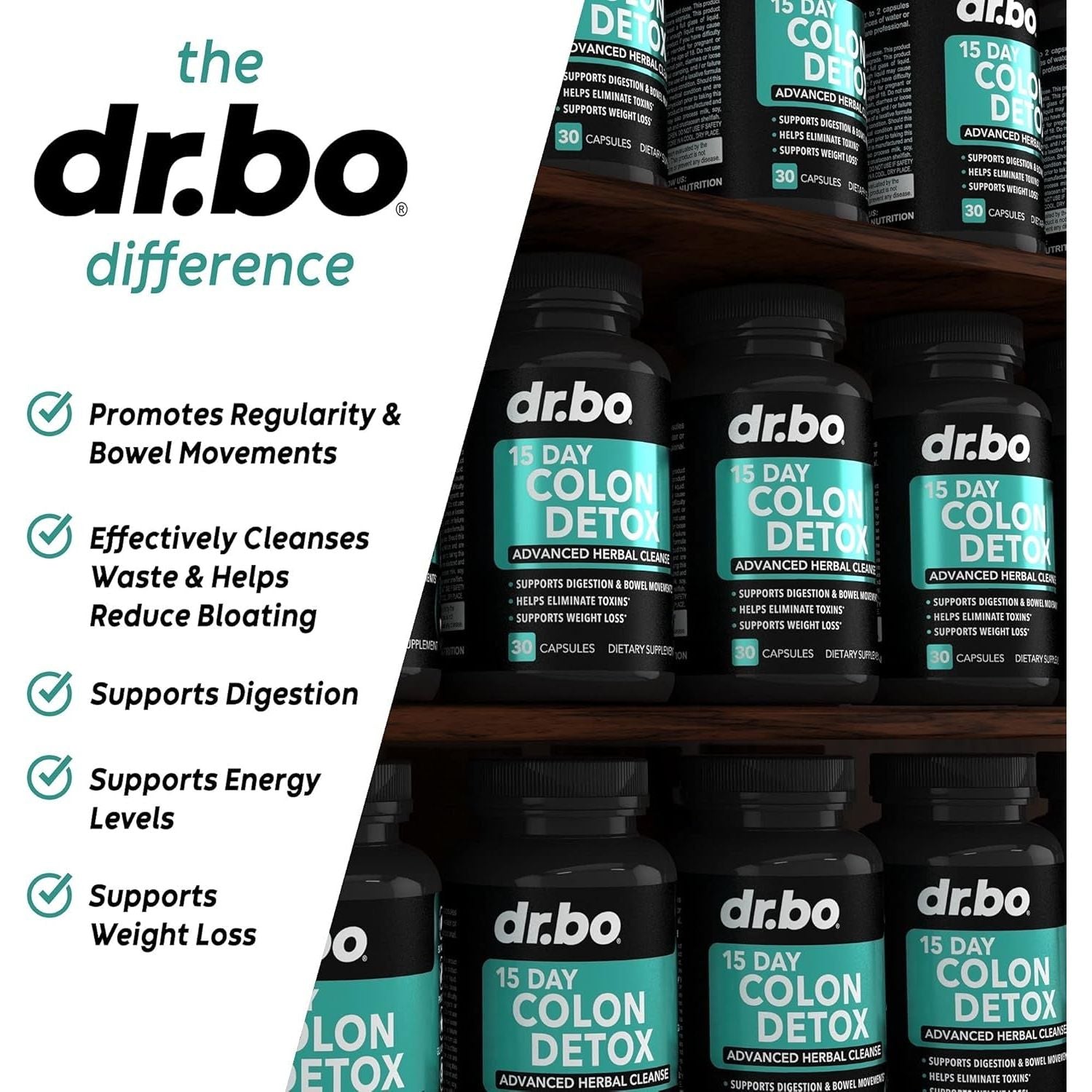 DR. BO 15 Day Colon Detox Advanced Herbal Cleanse – 30 Capsules | Natural Cleanse for Constipation, Bloating & Weight Support