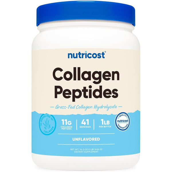 Nutricost Collagen Peptides – 1LB (454g) | Grass-Fed Hydrolyzed Collagen for Skin, Hair & Joints