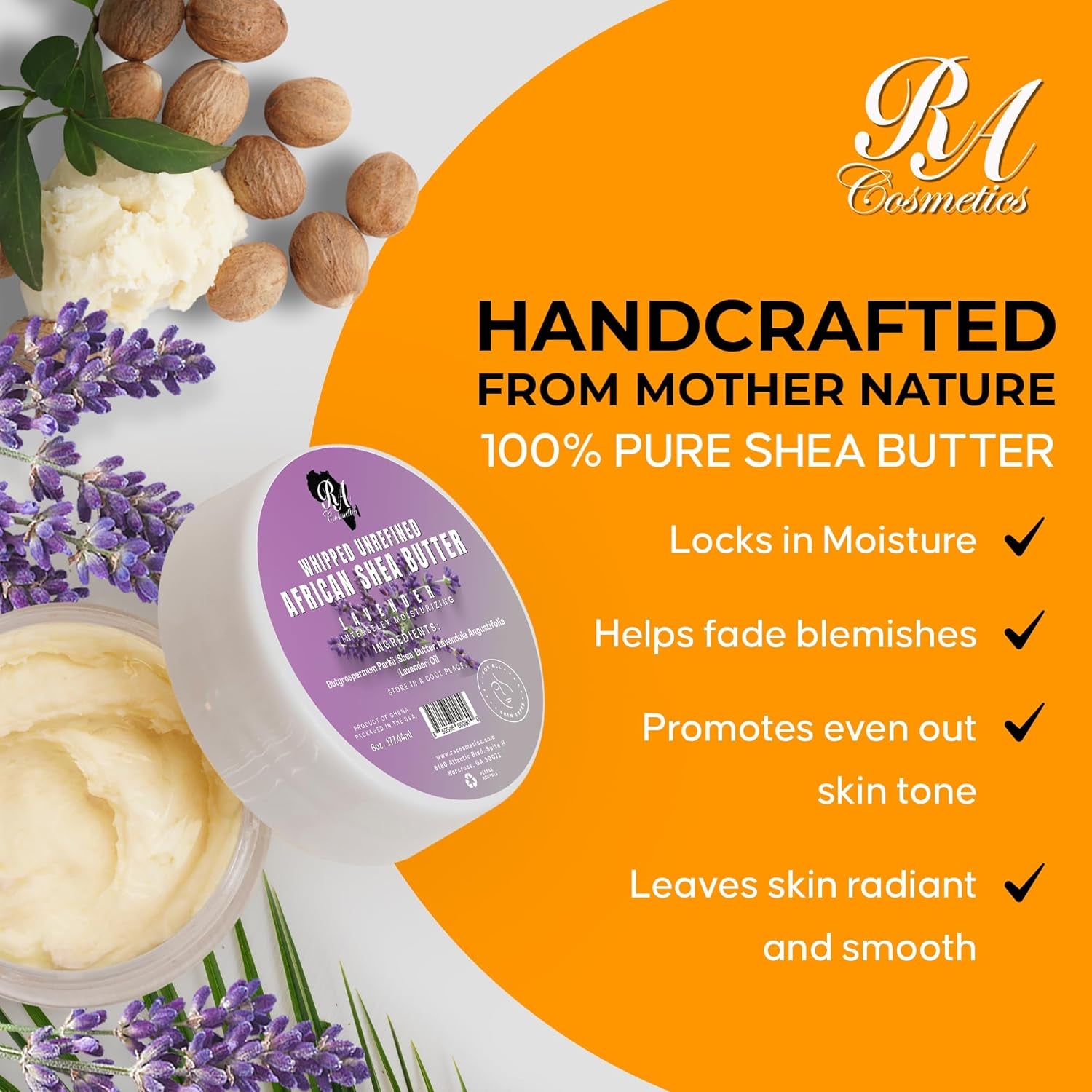 RA COSMETICS Whipped With Lavender African Shea Butter – 340g | Calming Moisture, Skin Soothing & Overnight Nourishment