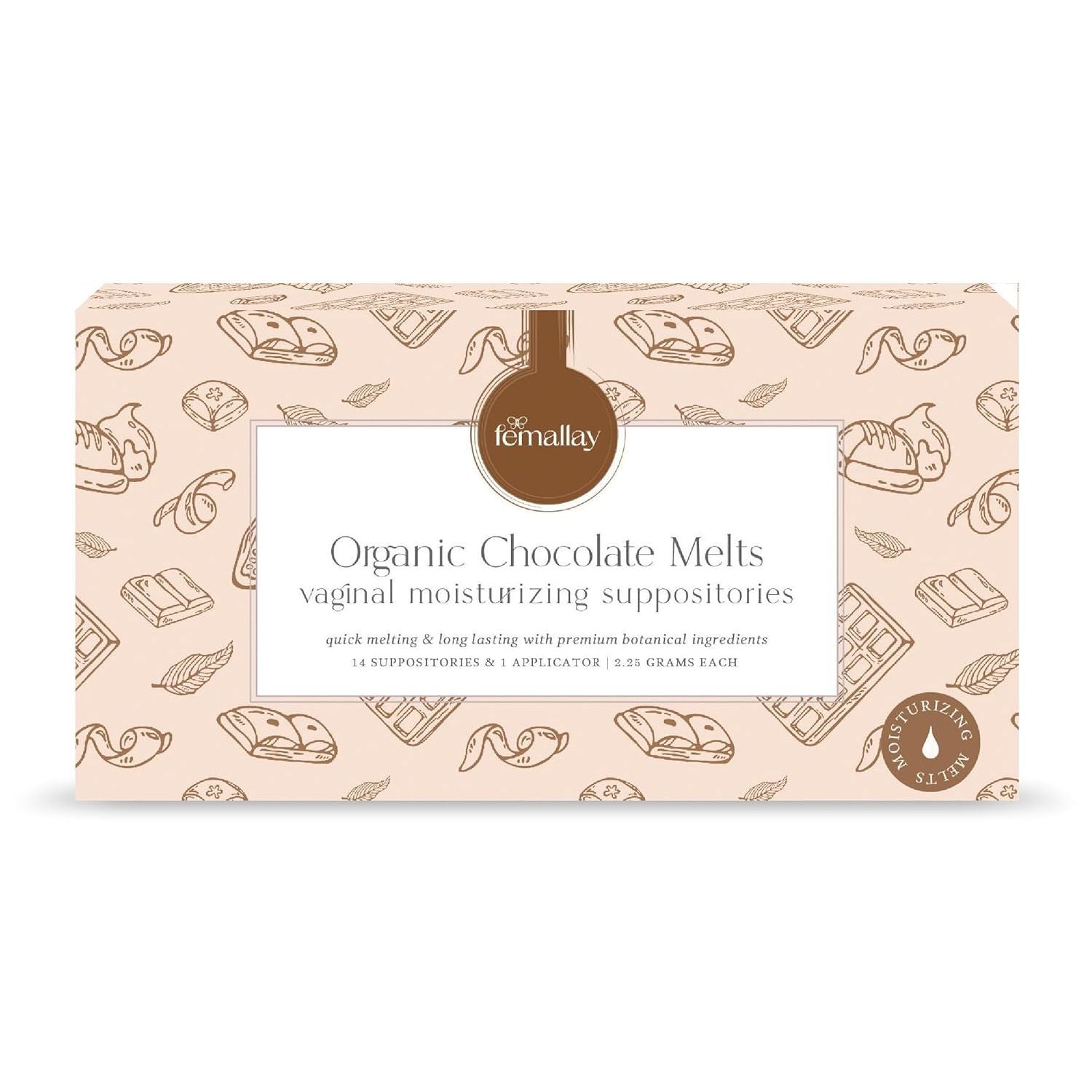 Femallay Organic Vaginal Moisturizing Suppositories – Chocolate – 100% Natural Relief for Dryness, Odor & Daily Feminine Discomfort – 14 Count + Applicator