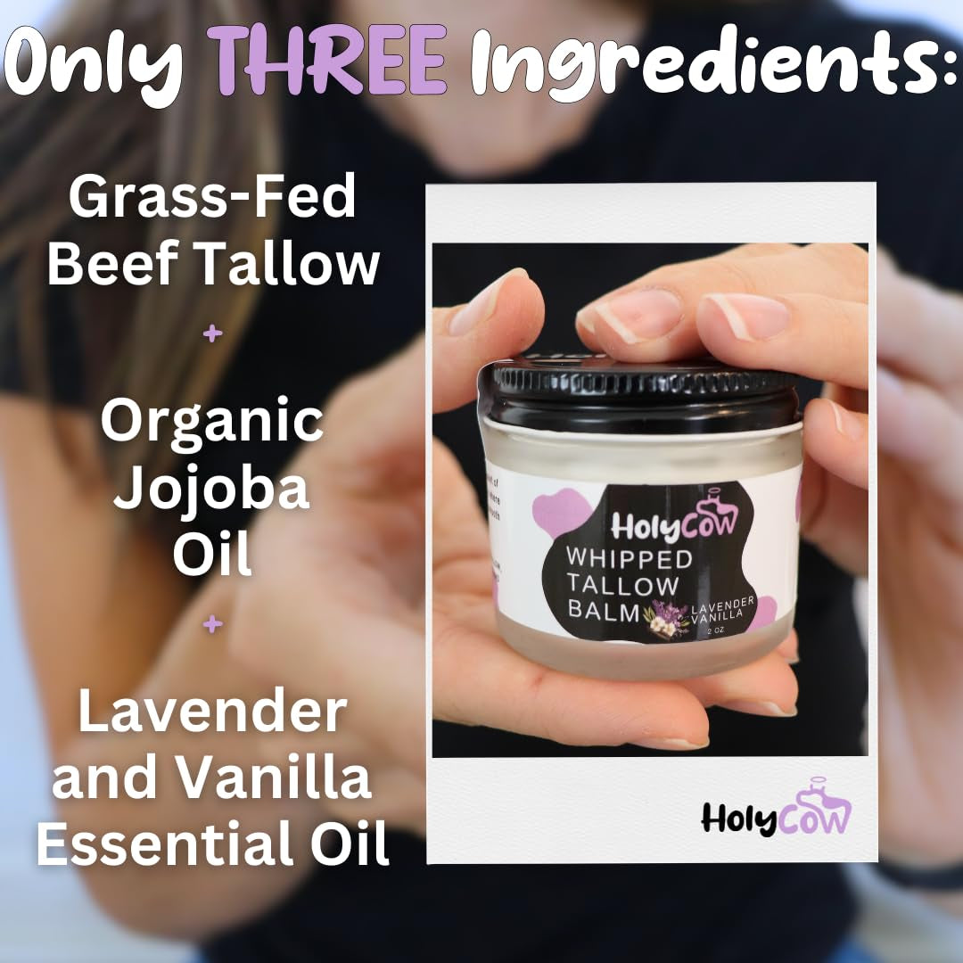 HolyCow Whipped Tallow Balm – 56.7g | Lavender Vanilla Scent | Nourishing Ancestral Skincare for Face & Body