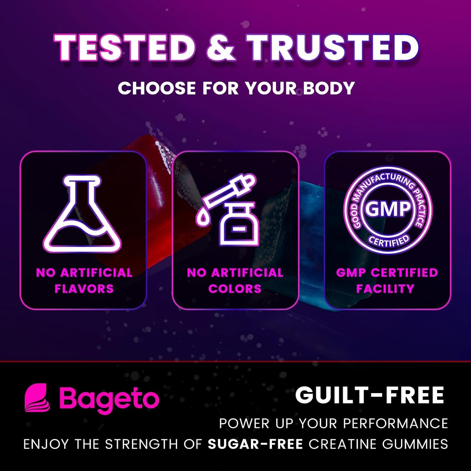 Bageto Creatine Monohydrate Gummies – 120 Gummies | 1+6 Complex for Muscle Growth, Energy & Fast Recovery