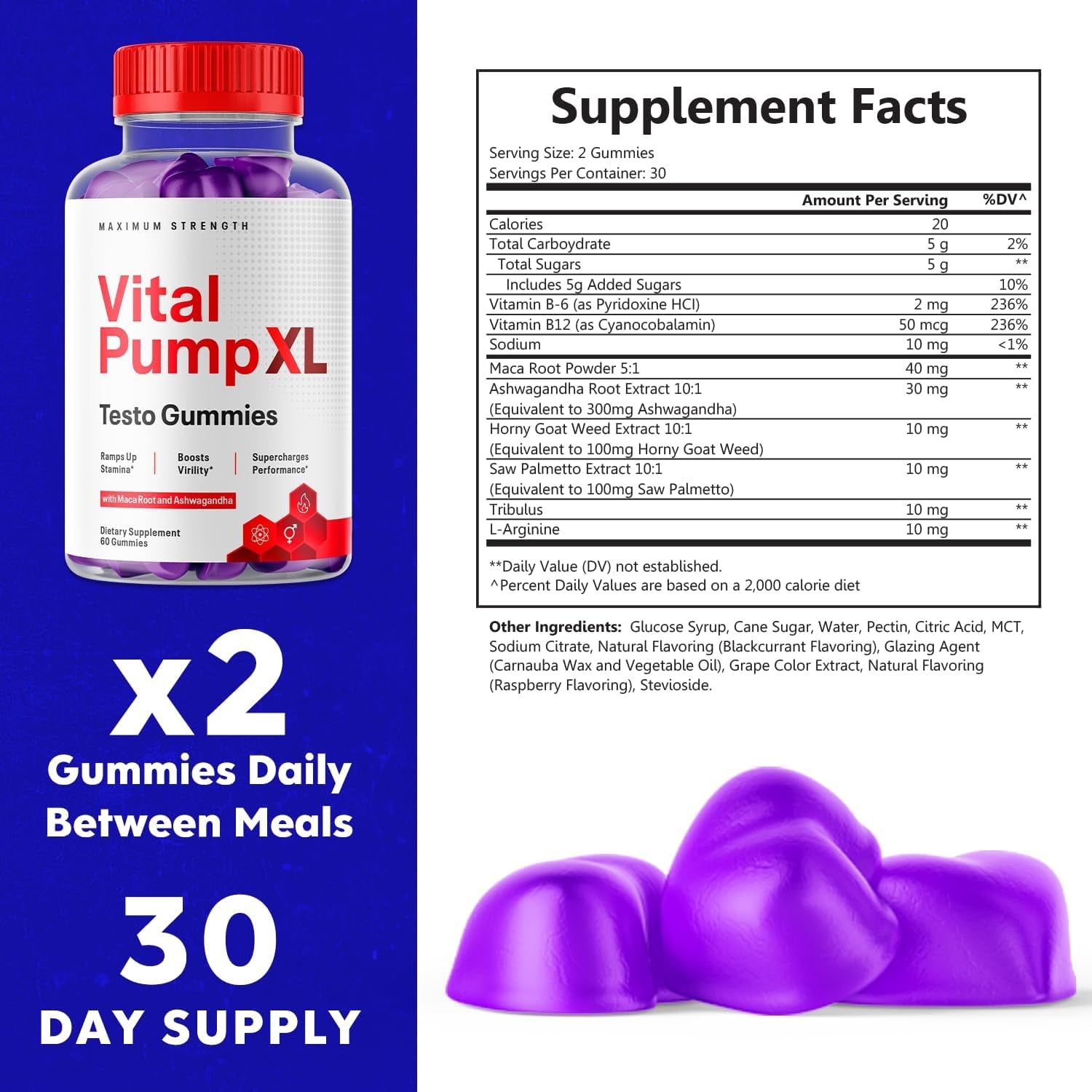 Syvor Vital Pump XL Testo Gummies – 60 Gummies | Natural Testosterone Support for Strength & Energy