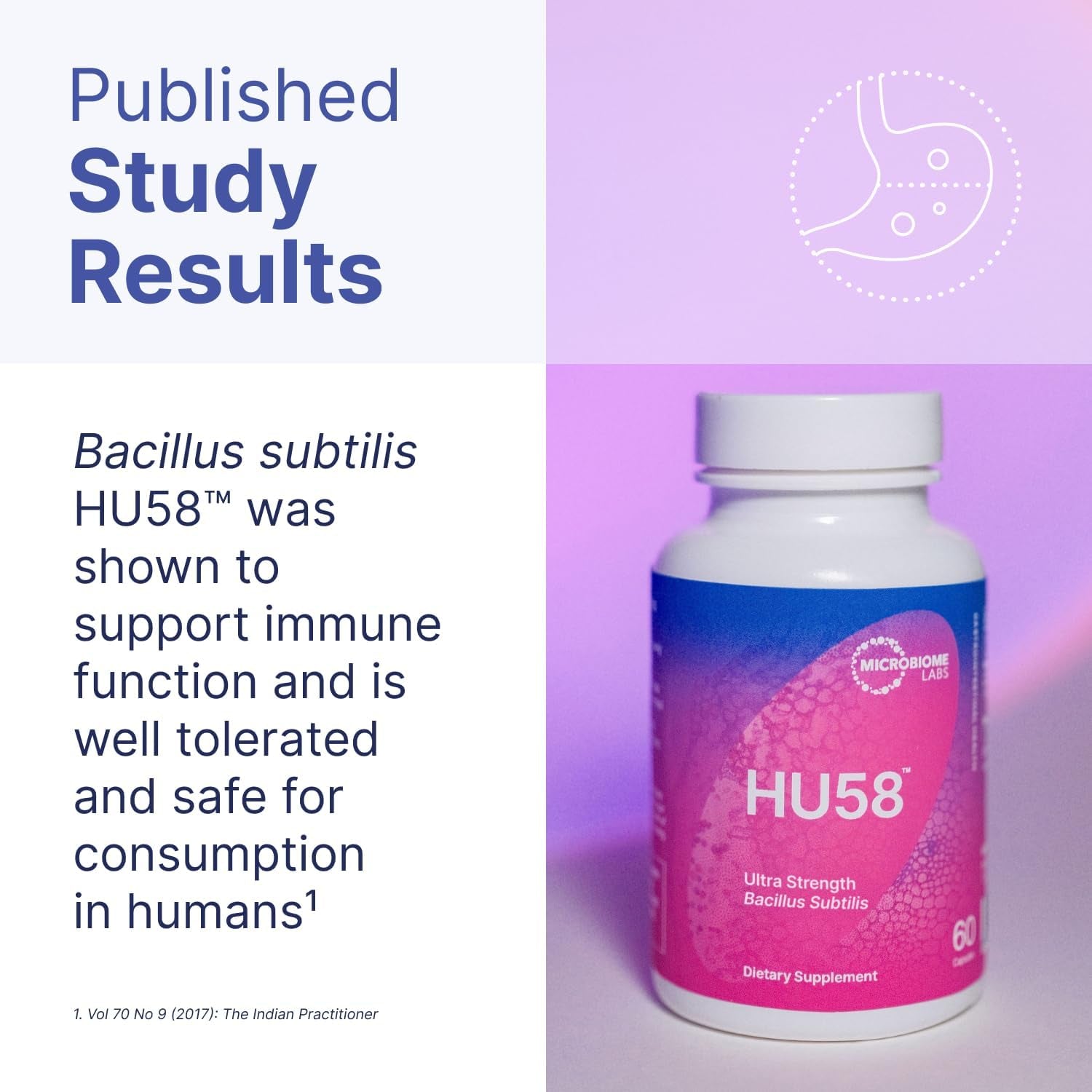 Microbiome Labs HU58 Ultra Strength Bacillus Subtilis – 60 Capsules | High-Potency Spore-Based Probiotic for Gut & Immune Support
