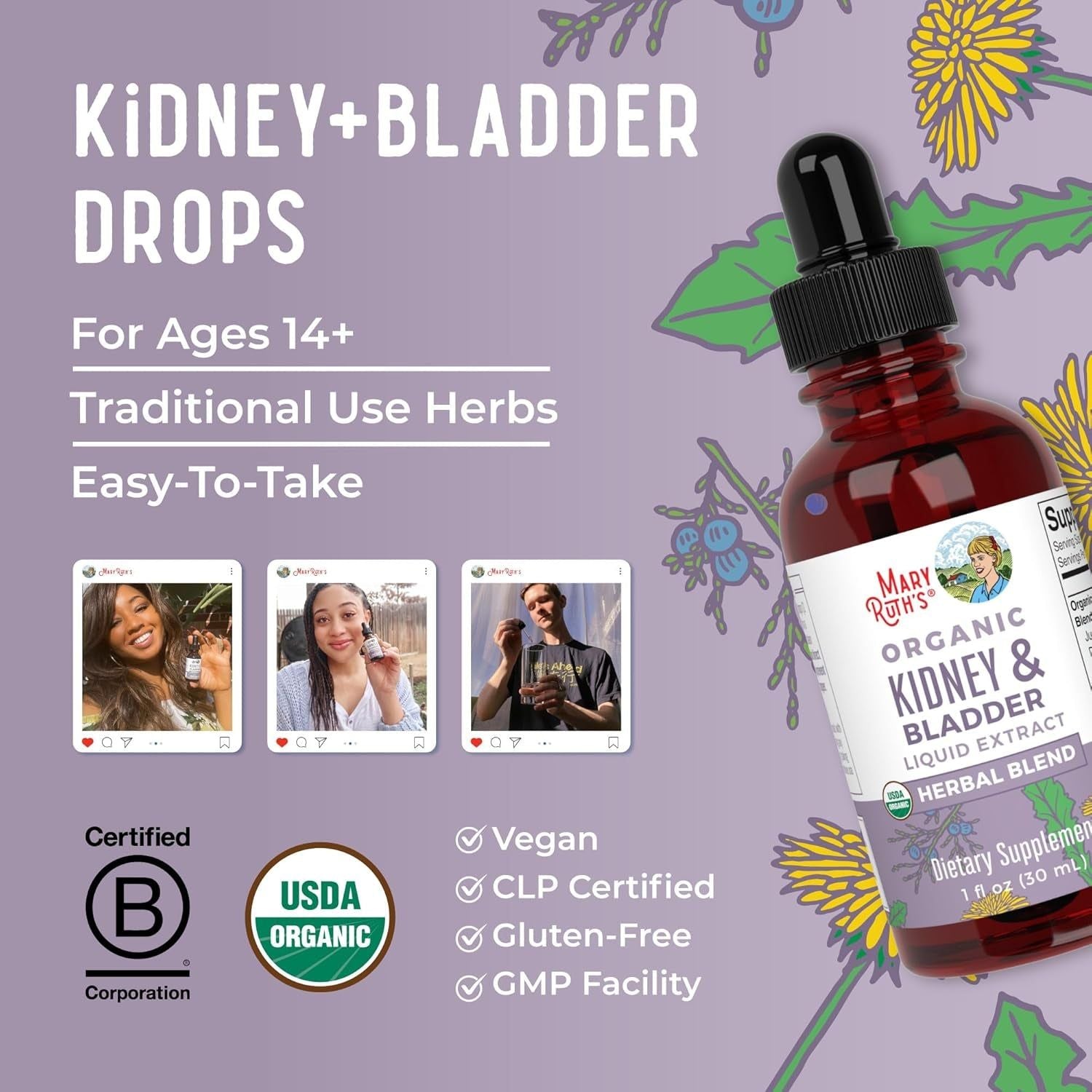 MaryRuth Organics Kidney & Bladder Liquid Extract – 30ml | Herbal Support for Renal & Urinary Health