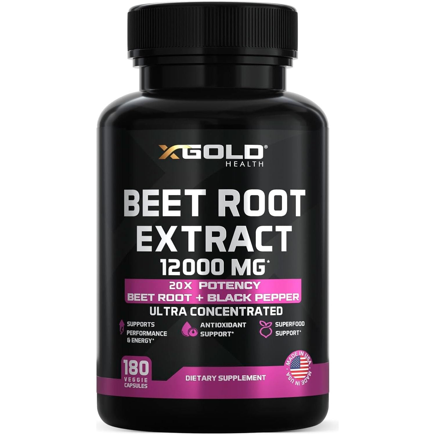 X Gold Health Beet Root Extract 12000mg – 180 Capsules | High-Potency Nitric Oxide Booster for Energy, Endurance & Circulation