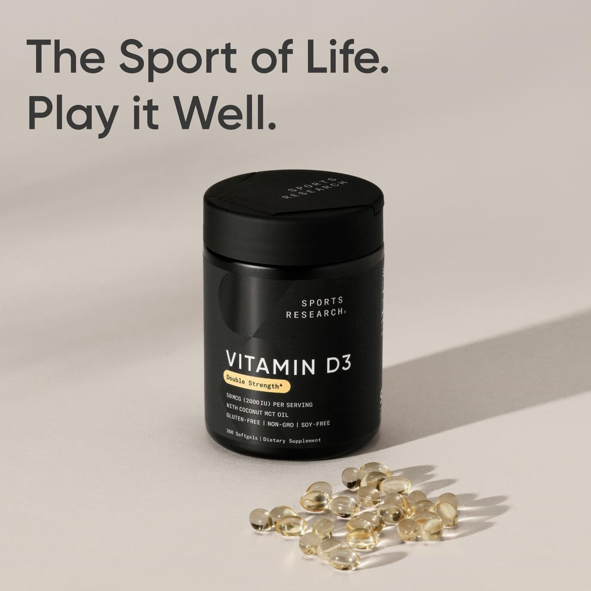 Sports Research® Vitamin D3 – 360 Softgels | 2000 IU Daily Support for Bone, Immune & Mood Health