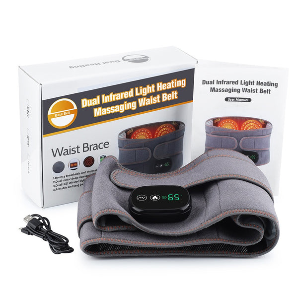 Adjustable Hot-Compress Lumbar Massage Belt – Infrared Heating & Vibration Waist Massager