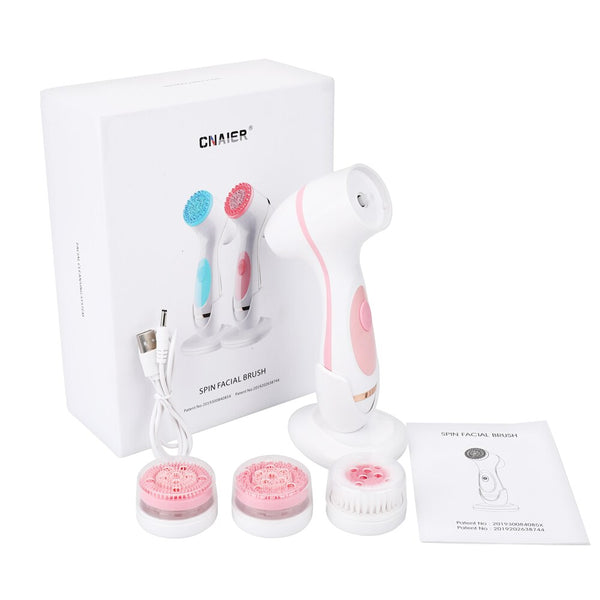 3-in-1 Sonic Facial Cleansing Brush – Rechargeable Silicone Face Cleanser & Blackhead Removal Device with 3 Brush Heads