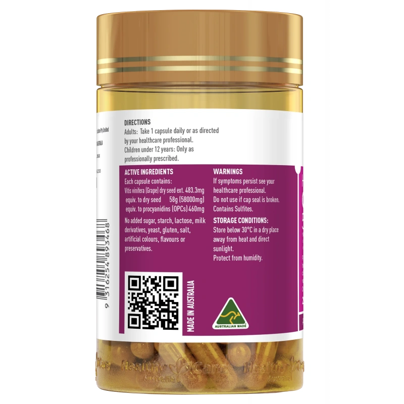 Healthy Care High Strength Grape Seed 58000 200 Capsules - Antioxidant Support