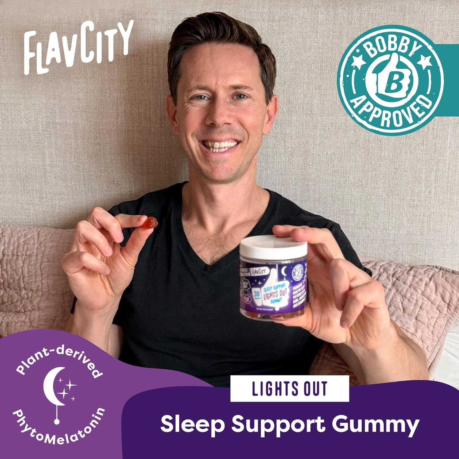 FlavCity Lights Out Sleep Support Gummies – 30 Count | Plant-Based Phytomelatonin, Magnesium & Chamomile