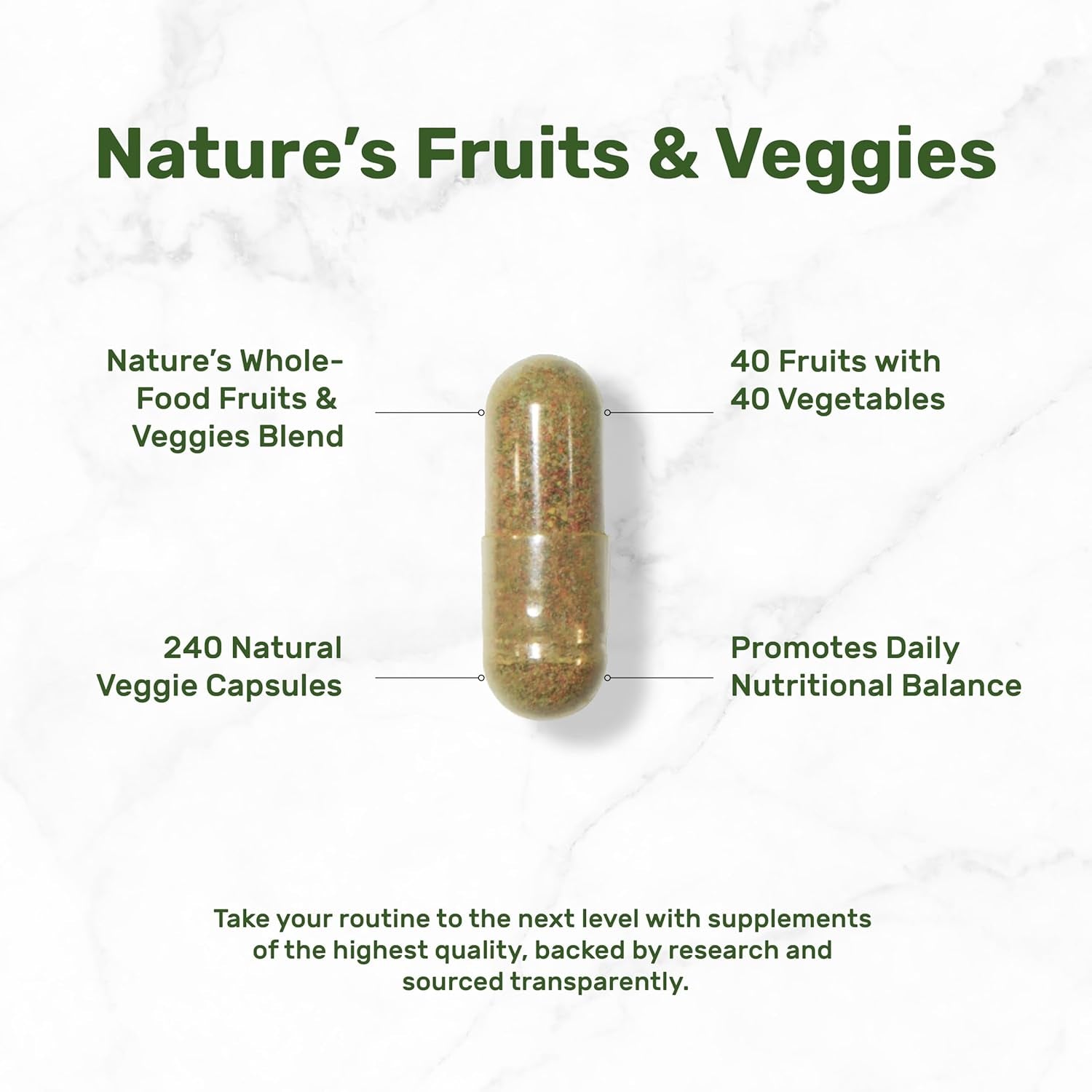Nature’S Fruits & Veggies Supplement, 240 Veggie Capsules – 80 Whole Food Superfoods for Daily Balance – 40 Fruits with 40 Vegetables and Greens – Non-Gmo, Gluten Free