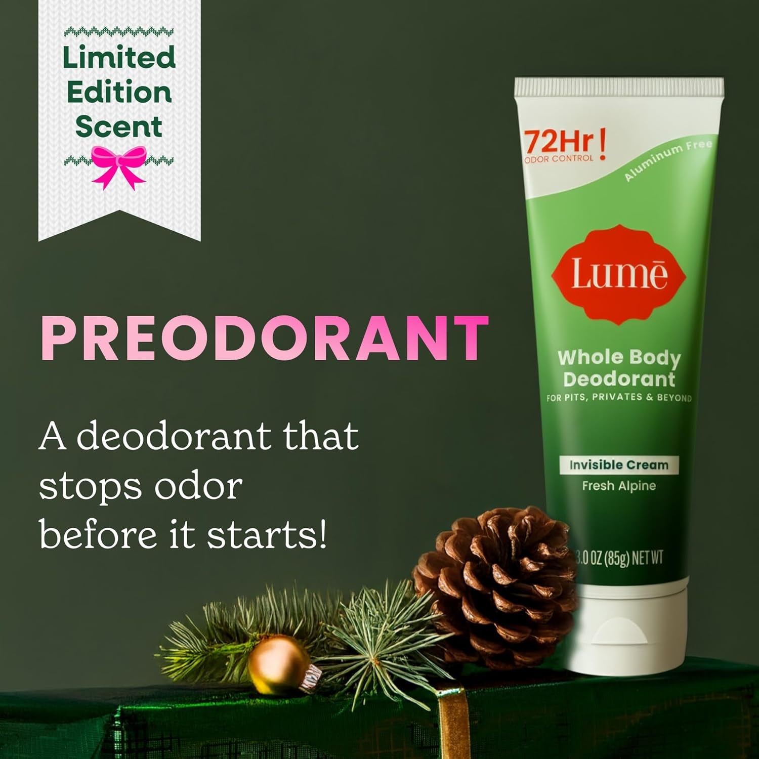 Lume Whole Body Deodorant - Invisible Cream (Fresh Alpine) - 85g  (Pack of 2) 