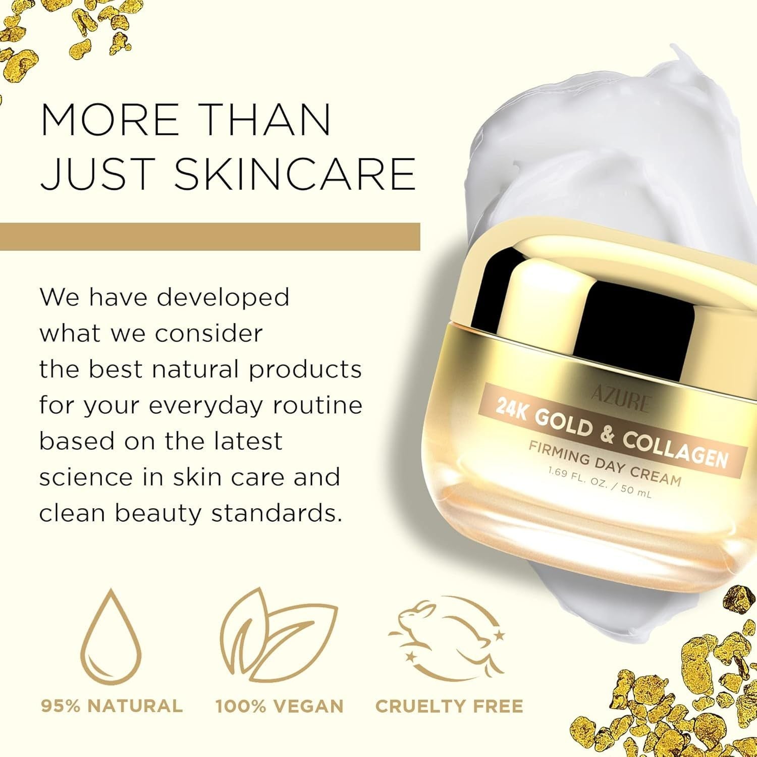 Azure Cosmetics 24K Gold & Collagen Firming Day Cream – 50ml | Radiance-Boosting, Lifting Moisturizer