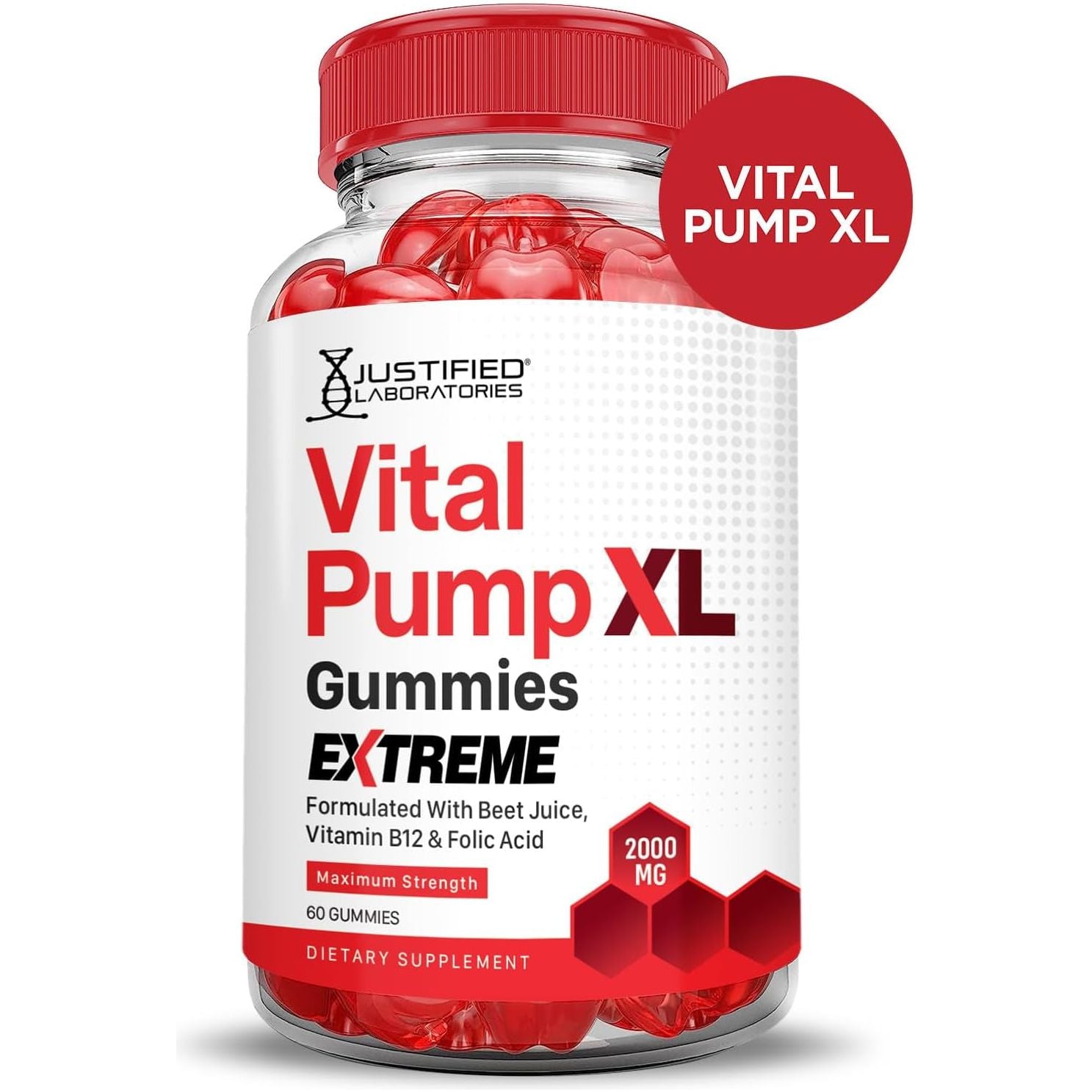 Justified Laboratories Vital Pump XL Gummies Extreme – 60 Gummies | 2000mg Apple Cider Vinegar + B12 & Beetroot for Energy & Performance
