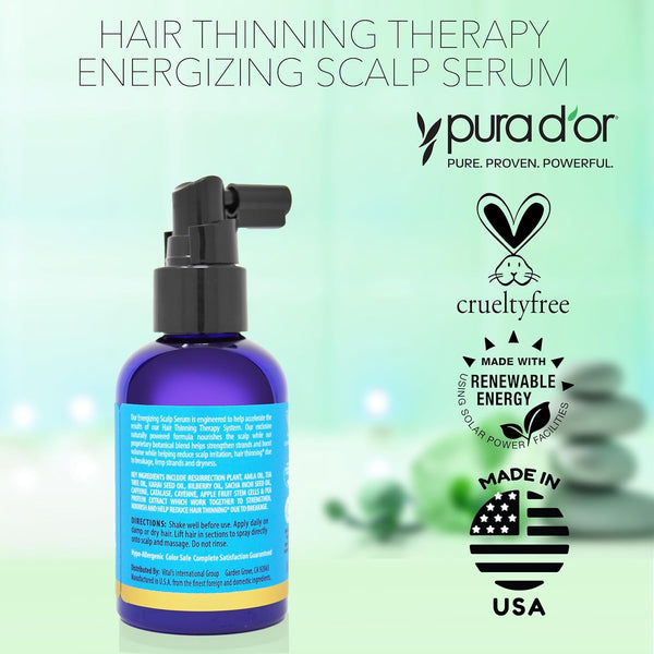 PURA D’OR Hair Thinning Therapy Energizing Scalp Serum – 120ml | Strengthen Roots, Boost Volume & Revitalize Hair