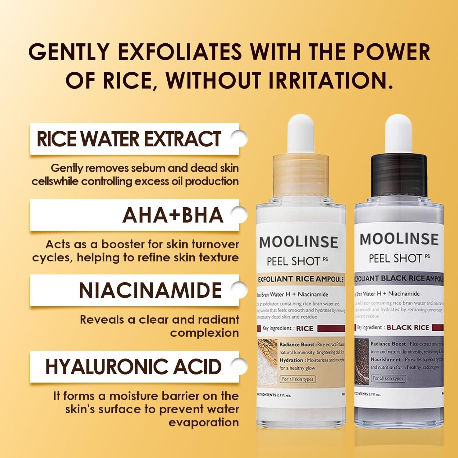 FPCUWE MOOLINSE Peel Shot Rice Ampoule Duo (White & Black) – 80ml | Exfoliating & Brightening Treatment