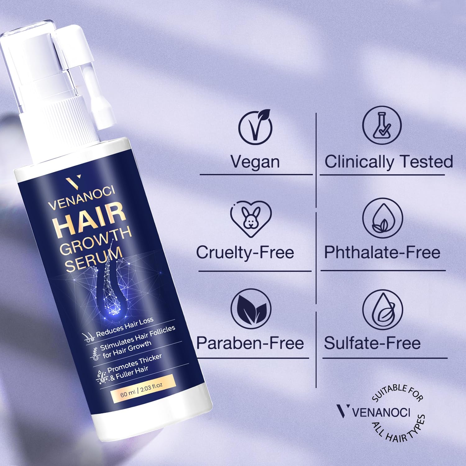 Venanoci Hair Growth Serum – 60ml | Rosemary, Rice Water & Biotin for Thicker, Fuller Hair