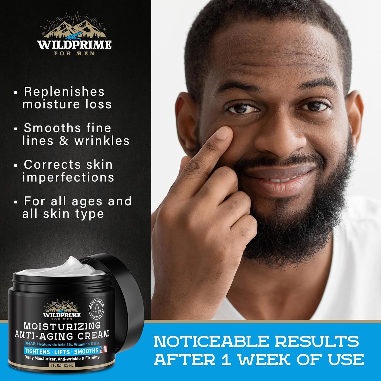 Men'S Face Moisturizer Cream - anti Aging & Wrinkle - Made in USA - Collagen, Hyaluronic Acid, Vitamins E & A, Avocado Oil - after Shave Lotion - Age Facial Skin Care, Day & Night Moisturizing, 4 Oz