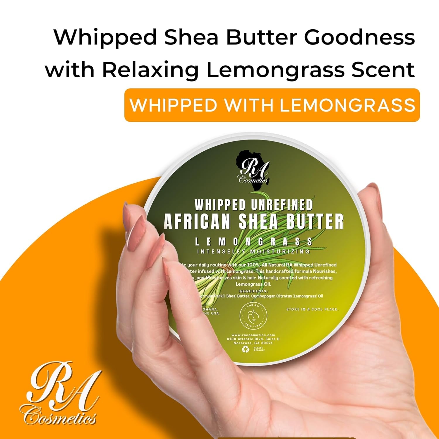 RA COSMETICS Whipped With Lemongrass African Shea Butter – 340g | Energising Moisture, Skin Firming & Brightening Care