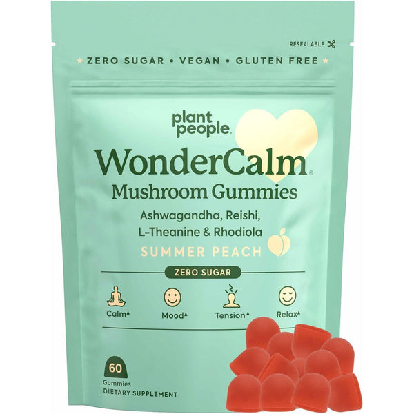 Plant People WonderCalm Mushroom Gummies – 60 Gummies | Stress Relief & Mood Support with Ashwagandha, Reishi & L-Theanine