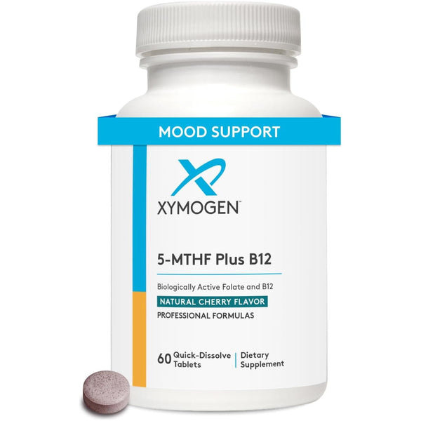 XYMOGEN 5-MTHF Plus B12 – 60 Quick-Dissolve Tablets | Active Folate + Methyl B12 for Nervous System & Methylation Support
