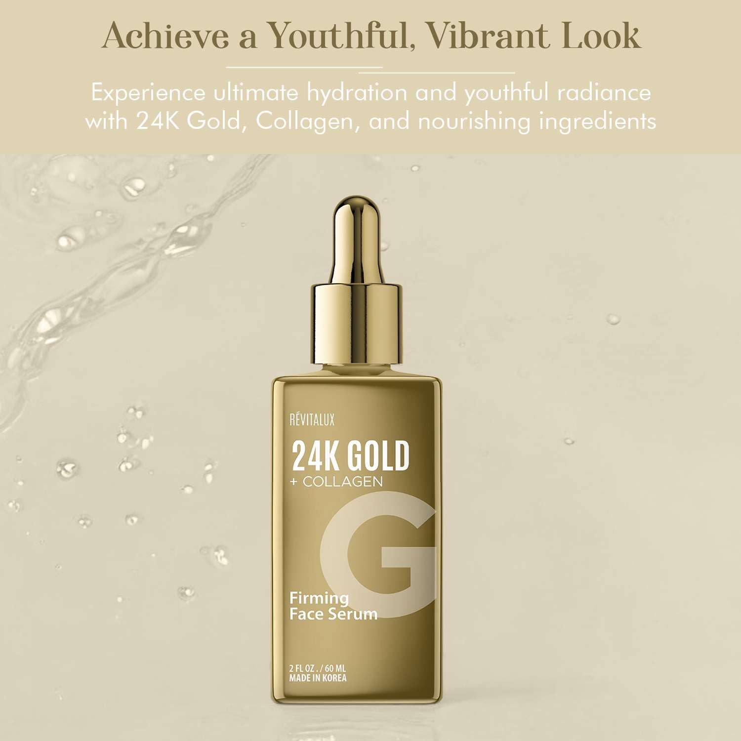 RevitaLux 24K Gold + Collagen Firming Face Serum – 60ml | Hydrates, Firms & Brightens with Korean Skincare Excellence