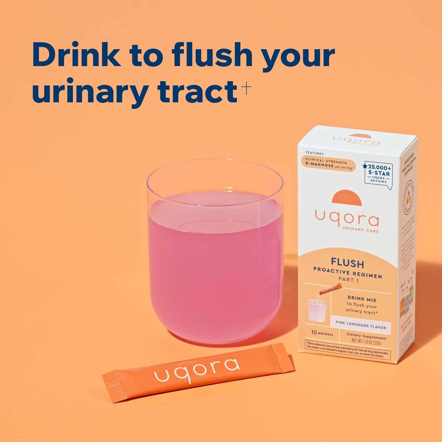 Flush - Urinary Tract* with D-Mannose, Vitamin C, Vitamin B6, Potassium, Magnesium & Calcium - Gluten-Free & Vegan - Pink Lemonade Flavor - 10 Packets (1 Pack)