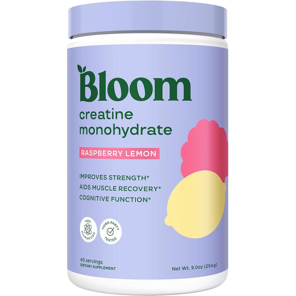 Bloom Nutrition Creatine Monohydrate – 254g | Raspberry Lemon Flavour – Lean Muscle, Strength & Brain Boost, 40 Servings