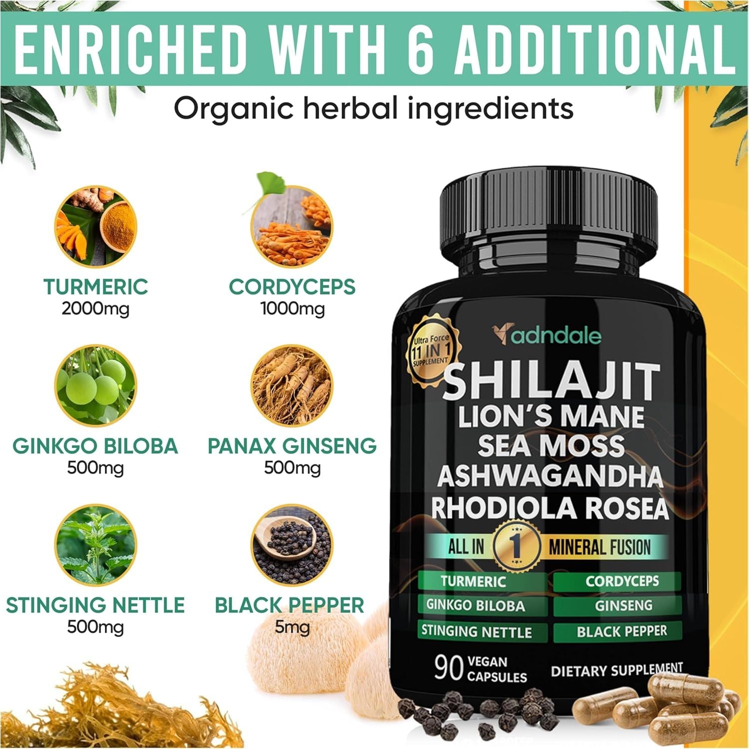 Adndale Shilajit 11-In-1 Supplement - 90 Capsules
