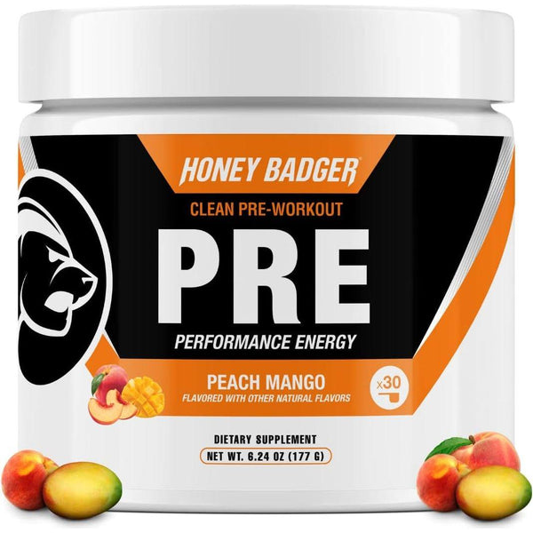 Honey Badger Clean Pre-Workout (Peach Mango Flavor) – 177g | Zero-Crash Energy, Focus & Endurance Boost