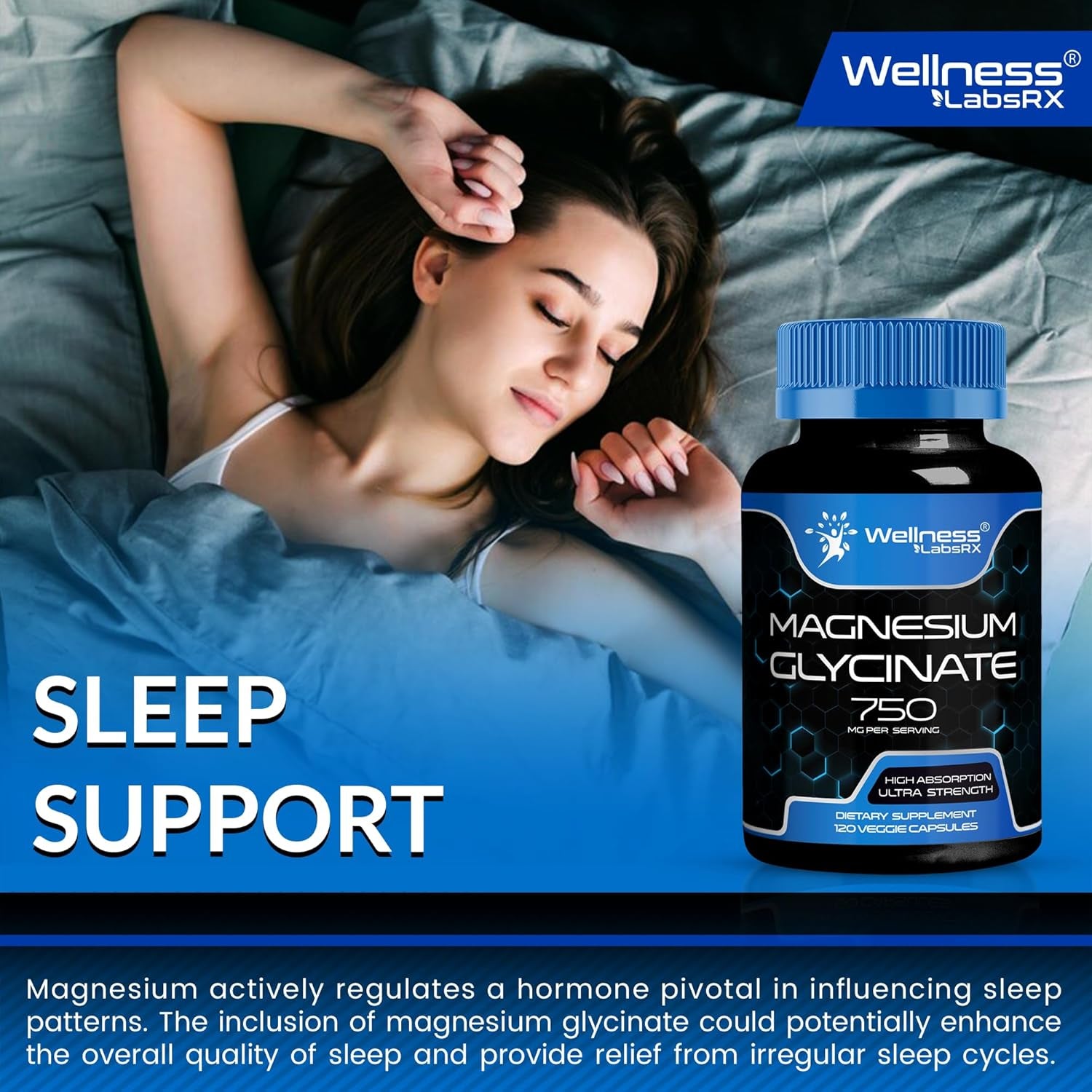 WELLNESS LABSRX Magnesium Glycinate 750MG - 120 Capsules