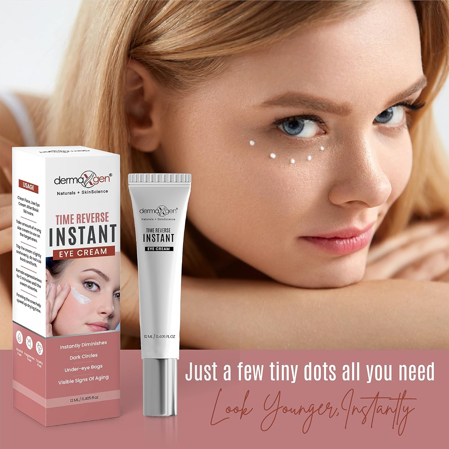 DERMAXGEN Time Reverse Instant Eye Cream – 12ml | Instant Lift for Dark Circles, Puffiness & Fine Lines