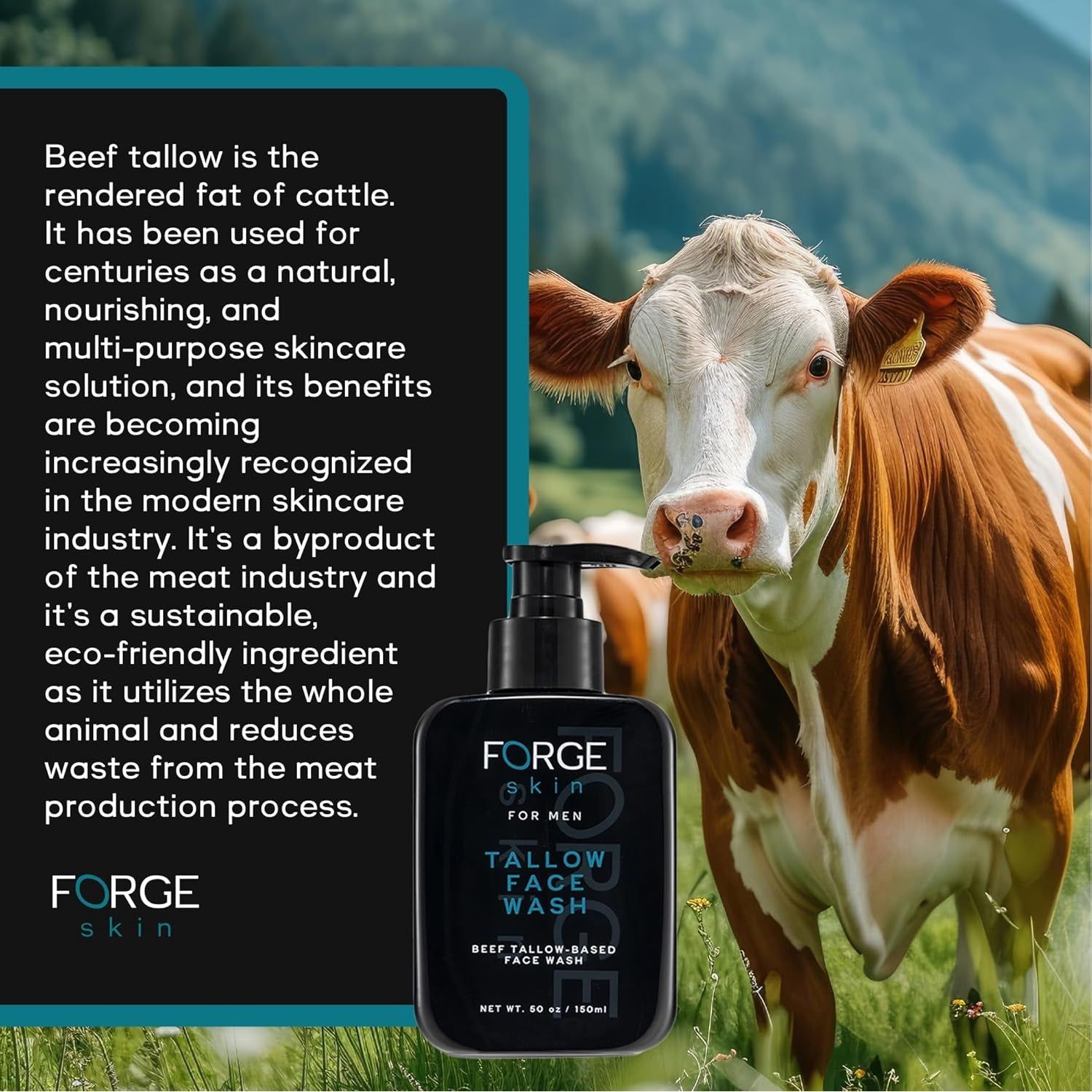 Forge Skin Tallow Face Wash – 150ml | Hydrating, Anti-Aging Cleanser for Men with Grass-Fed Tallow