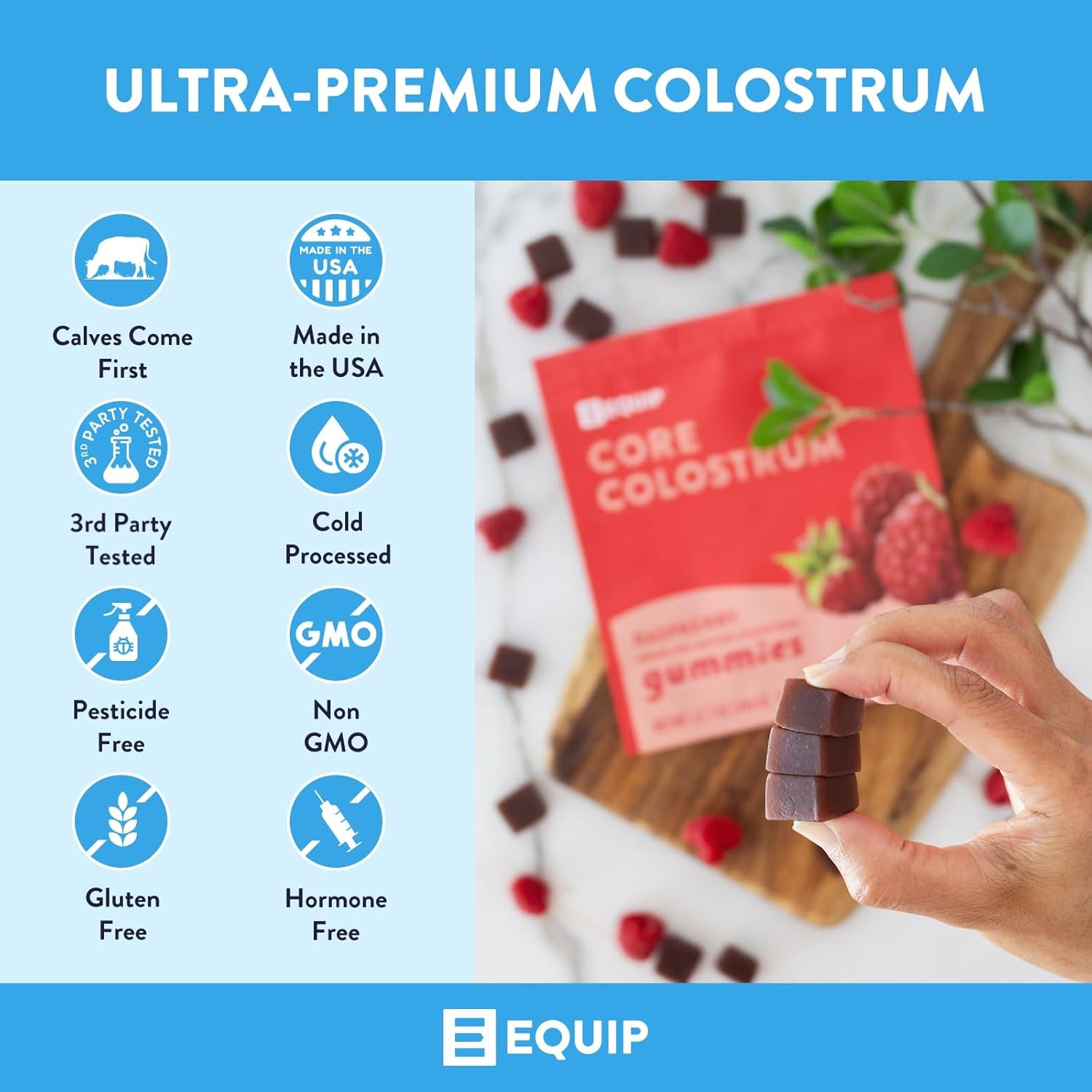 Equip Core Colostrum Gummies | Raspberry – 360g | Grass-Fed Bovine Colostrum for Gut, Immunity & Skin Support