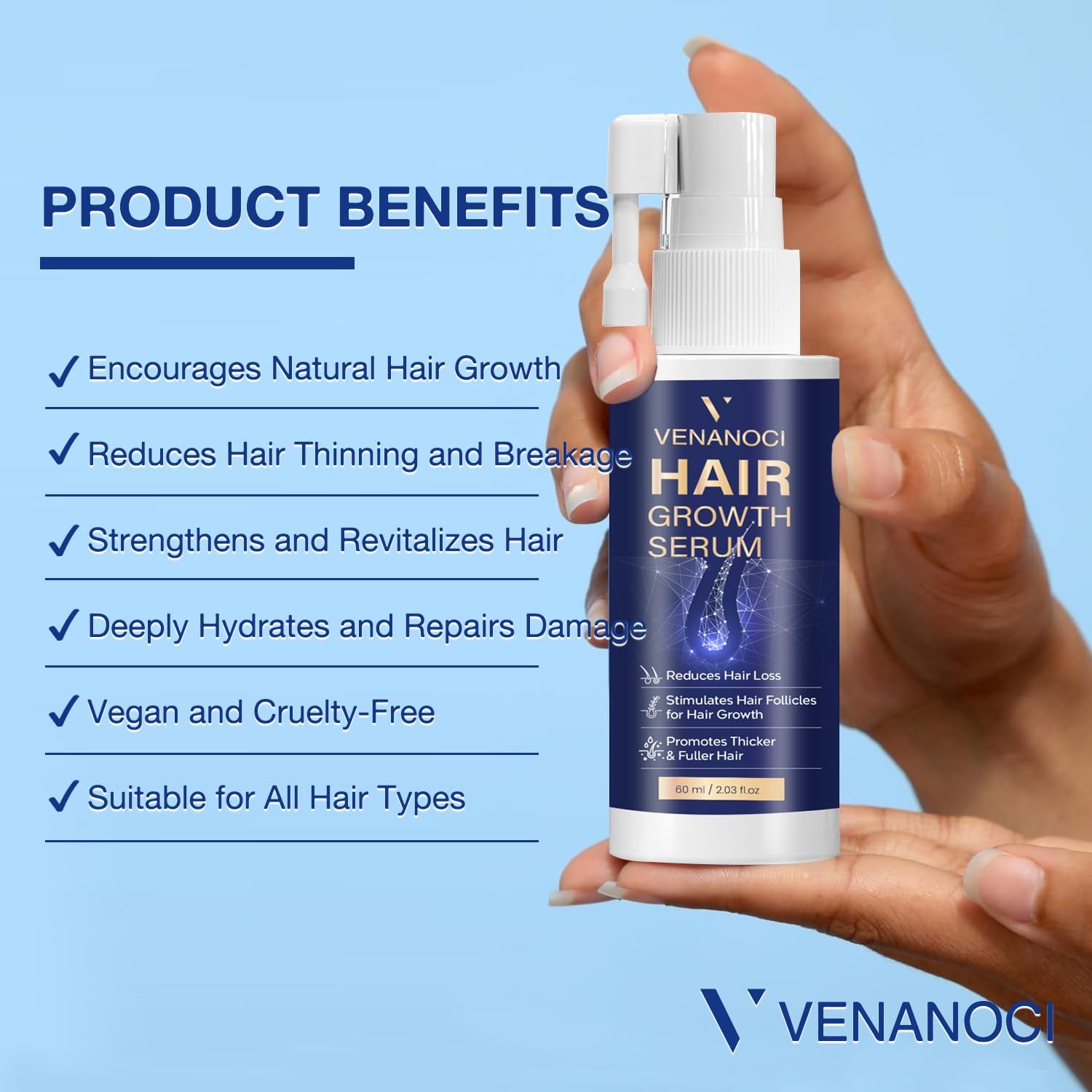 Venanoci Hair Growth Serum – 60ml | Rosemary, Rice Water & Biotin for Thicker, Fuller Hair