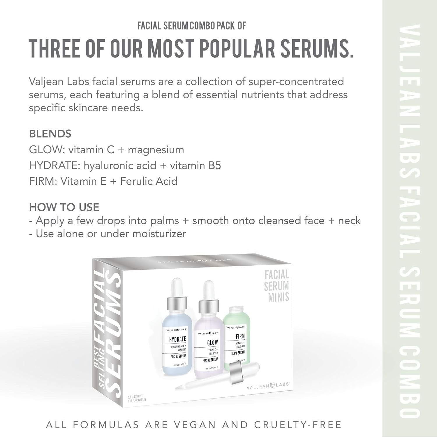 Valjean Labs Facial Serum Combo Pack – 3 x 30ml | Hydrate, Glow & Firm for Targeted Skin Renewal