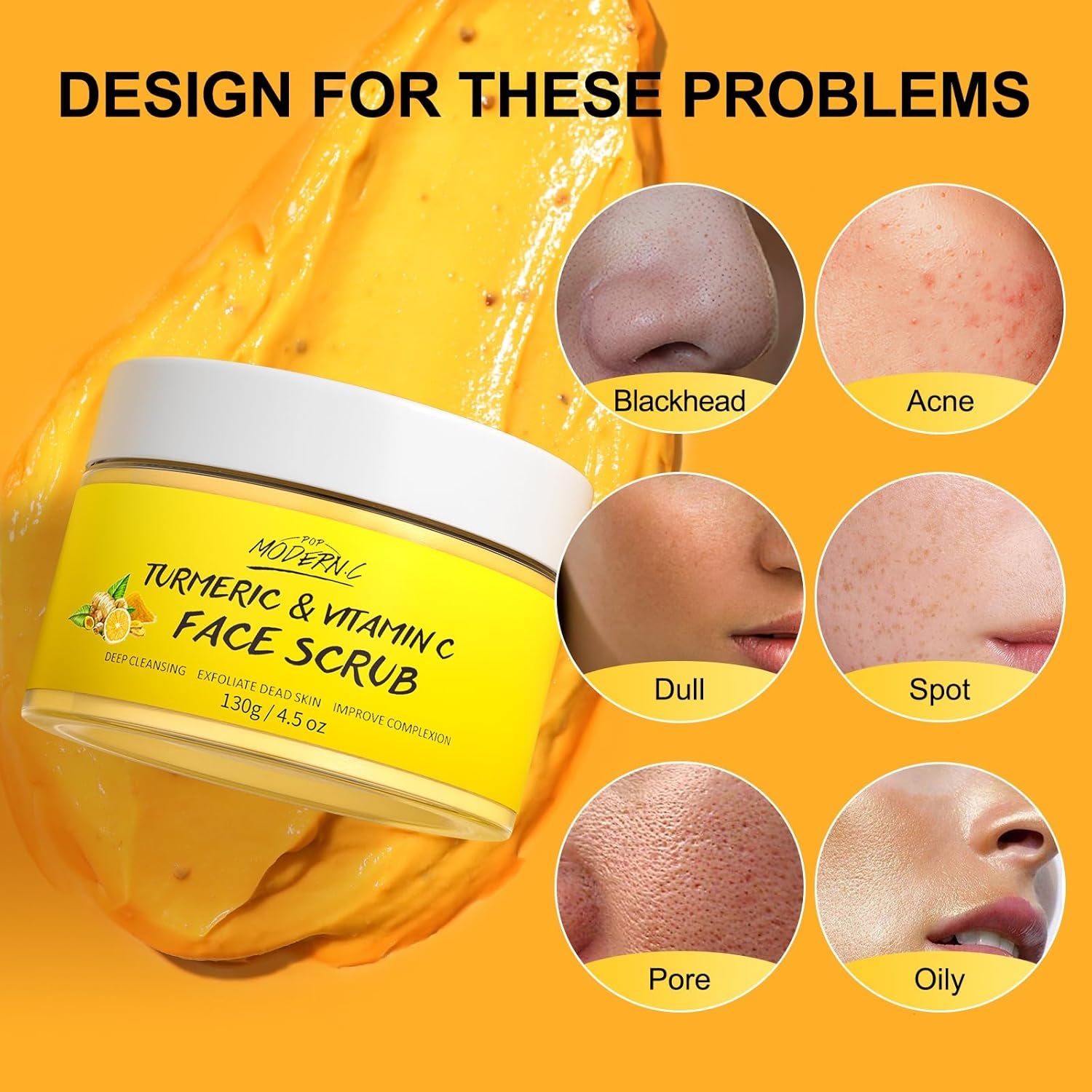 POP MODERN.C Turmeric & Vitamin C Face Scrub – 130g | Brightening, Exfoliating & Pore Cleansing