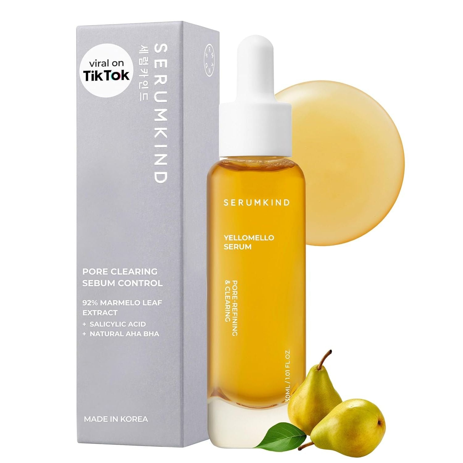SERUMKIND Pore Tightening and Refining Serum Korean Face Skincare - Natural Salicylic Acid - Yellowmello Extract 92% -1 Fl.Oz.