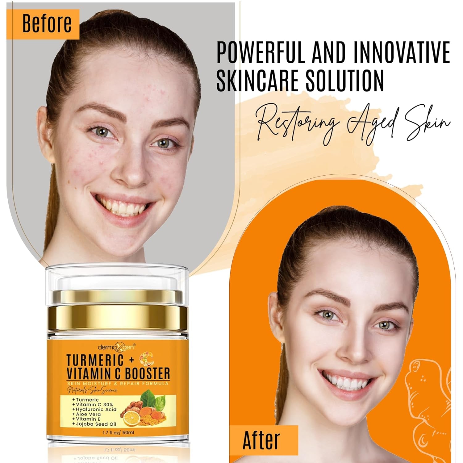 DERMAXGEN Turmeric + Vitamin C Booster – 50ml | Brightening, Hydrating & Anti-Aging Cream