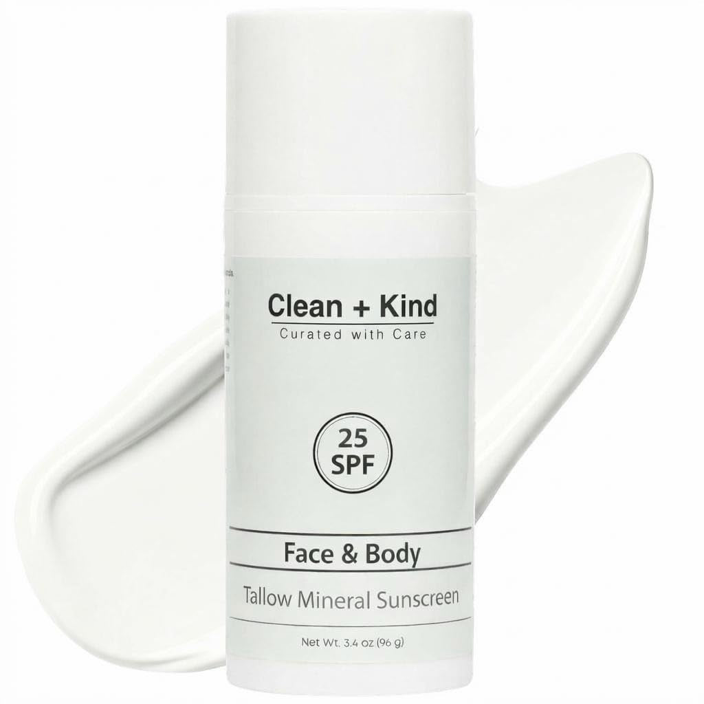 Tallow Sunscreen SPF 25 with Non-Nano Zinc Oxide – Natural Mineral, Reef-Safe & Non-Toxic Sunblock for Face & Body – Non-Greasy, Moisturizing Protection for Sensitive Skin (3.4 Oz)