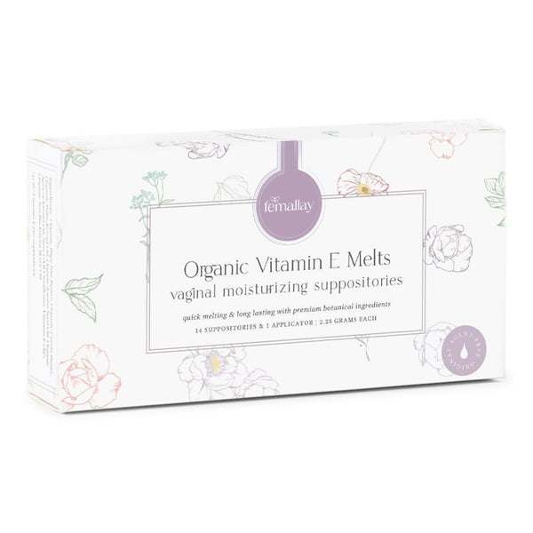 Femallay Organic Vitamin E Melts Vaginal Moisturizing Suppository Melts – 14 Suppositories + Applicator (2.25g Each) | Deep Hydration & Comfort for Women