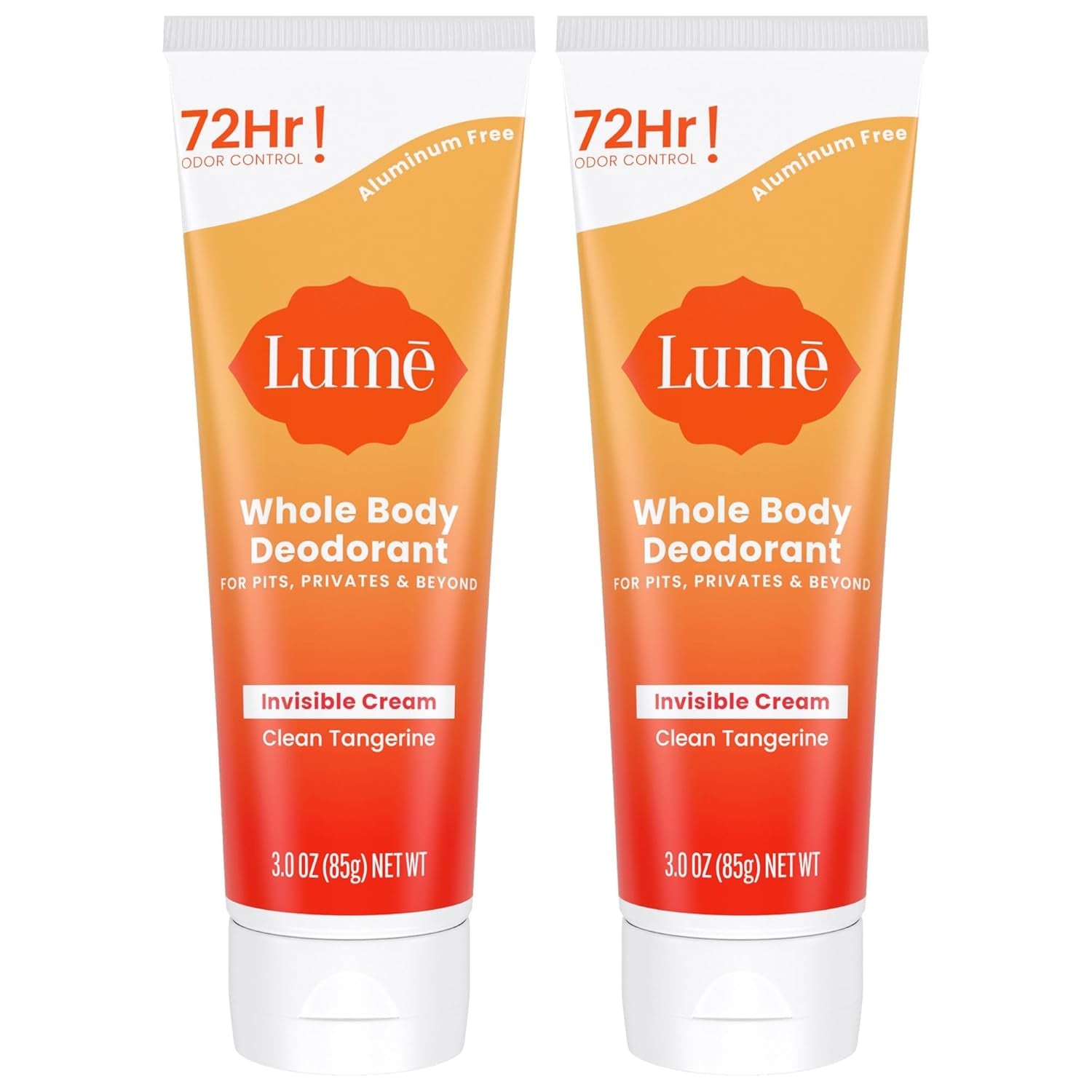 Lume Whole Body Deodorant - Invisible Cream (Clean Tangerine) - 85g (Pack of 2) 