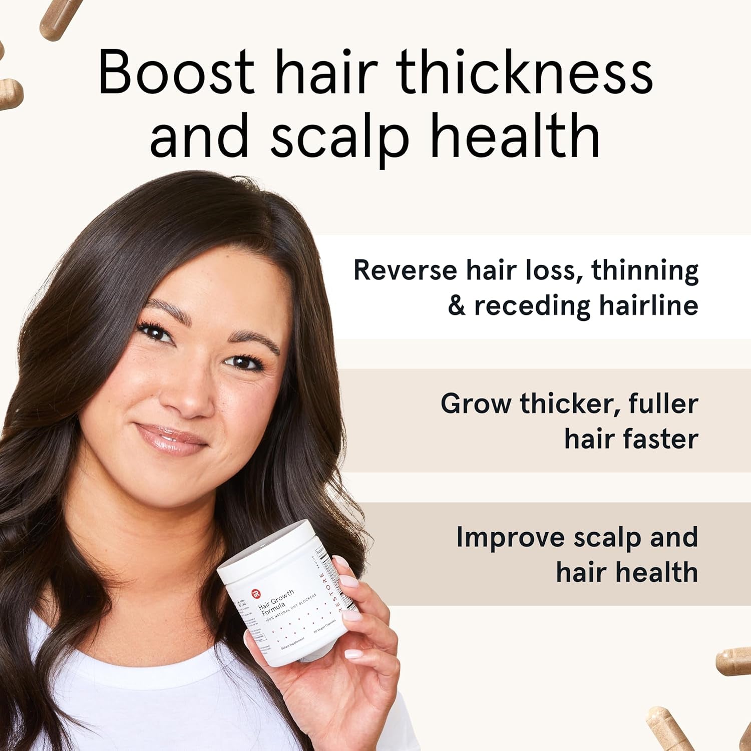 iRestore Hair Growth Formula – 90 Capsules | 10,000mcg Biotin & DHT Blockers for Thicker, Fuller Hair