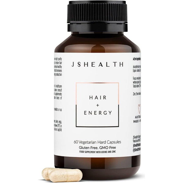 JSHealth Hair + Energy – 60 Capsules | Hair Growth & Energy Support with Iodine & Zinc