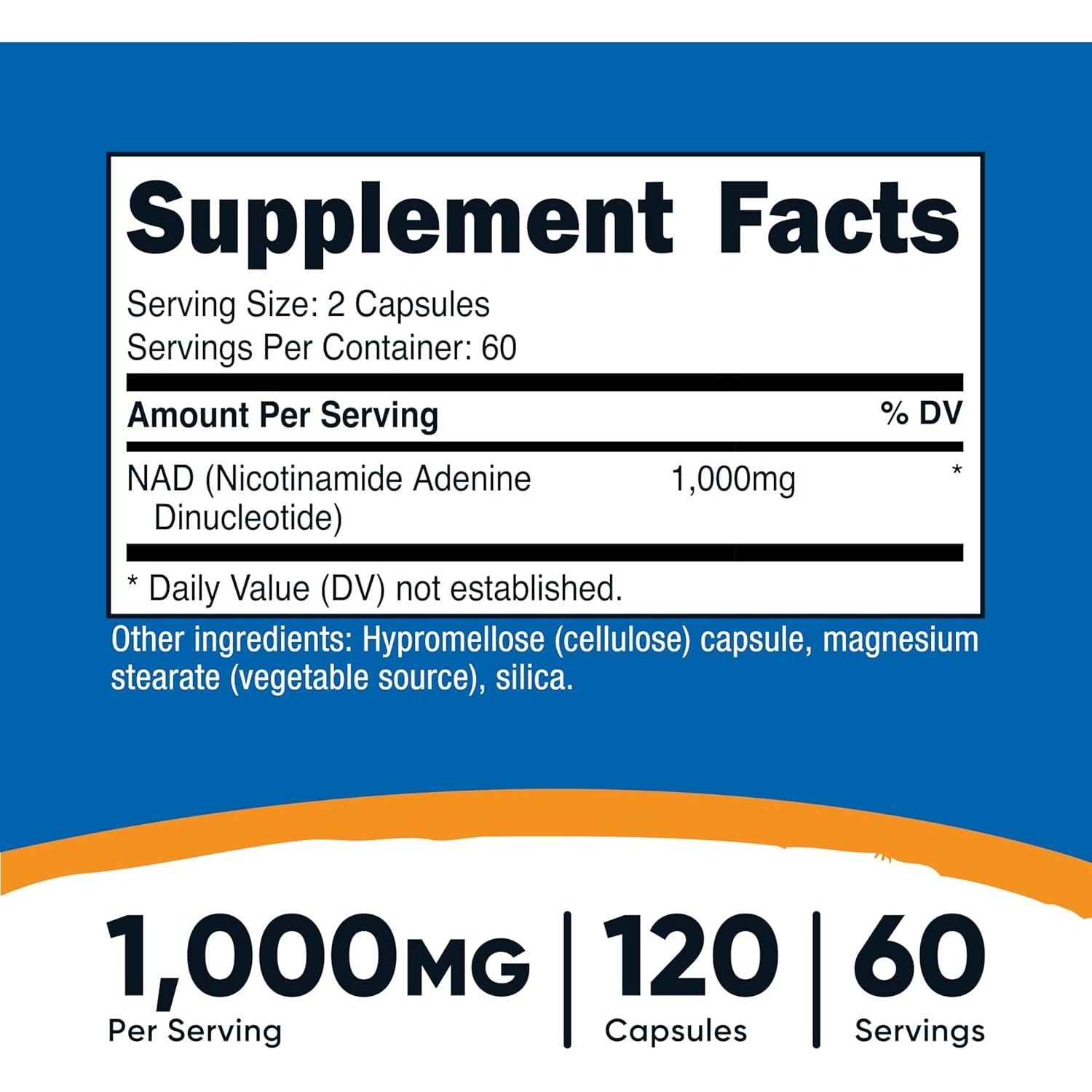 Nutricost NAD+ Nicotinamide Adenine Dinucleotide – 120 Capsules | 1,000mg Cellular Energy & Anti-Aging Support