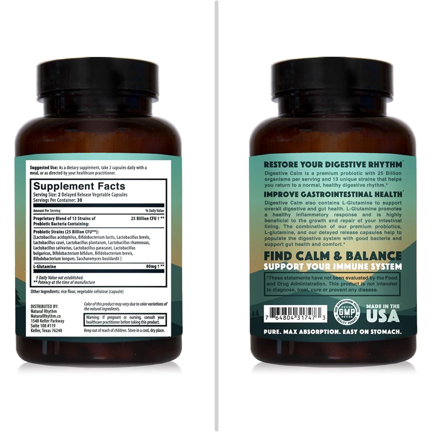 Natural Rhythm Digestive Calm Probiotic Plus L-Glutamine – 60 Capsules | Gut Health, Digestive Comfort & Immune Support