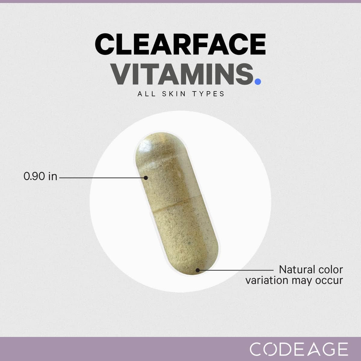 Codeage Clearface Vitamins+ (White) – 90 Capsules | Advanced Acne Support with Probiotics, Omega-3 & Skin-Loving Nutrients