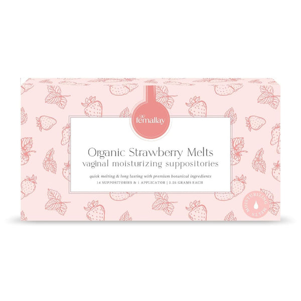 Femallay Organic Vaginal Moisturizing Suppositories – Strawberry – 100% Natural Relief for Dryness, Odor & Daily Feminine Discomfort – 14 Count + Applicator