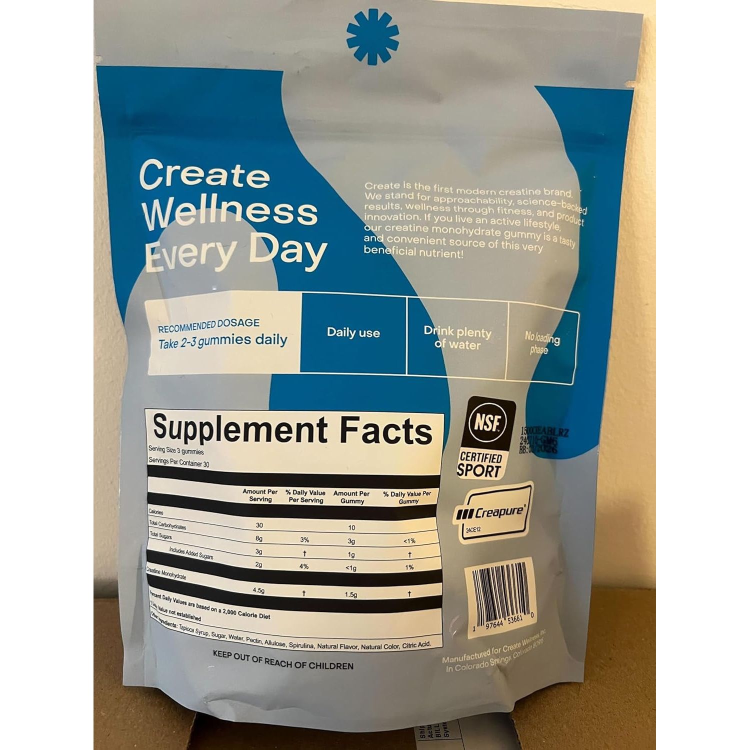 Creatine Monohydrate Gummies for Men & Women, Boost Focus, Strength, and Endurance, Anti-Melting Formula, Vegan, Gluten-Free, Non-Gmo, 1.5G of Creatine per Gummy (Blue Raspberry, 90 Ct)